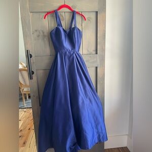 Blue Halter Sleeveless A-line Prom Dress